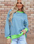 Stripe Contrast Trim High Low Pullover Sweatshirt