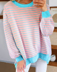 Stripe Contrast Trim High Low Pullover Sweatshirt