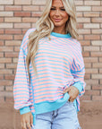 Stripe Contrast Trim High Low Pullover Sweatshirt