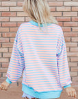 Stripe Contrast Trim High Low Pullover Sweatshirt