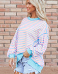 Stripe Contrast Trim High Low Pullover Sweatshirt