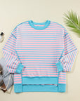 Stripe Contrast Trim High Low Pullover Sweatshirt