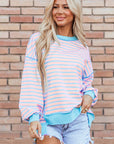 Stripe Contrast Trim High Low Pullover Sweatshirt