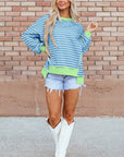 Stripe Contrast Trim High Low Pullover Sweatshirt