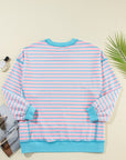 Stripe Contrast Trim High Low Pullover Sweatshirt