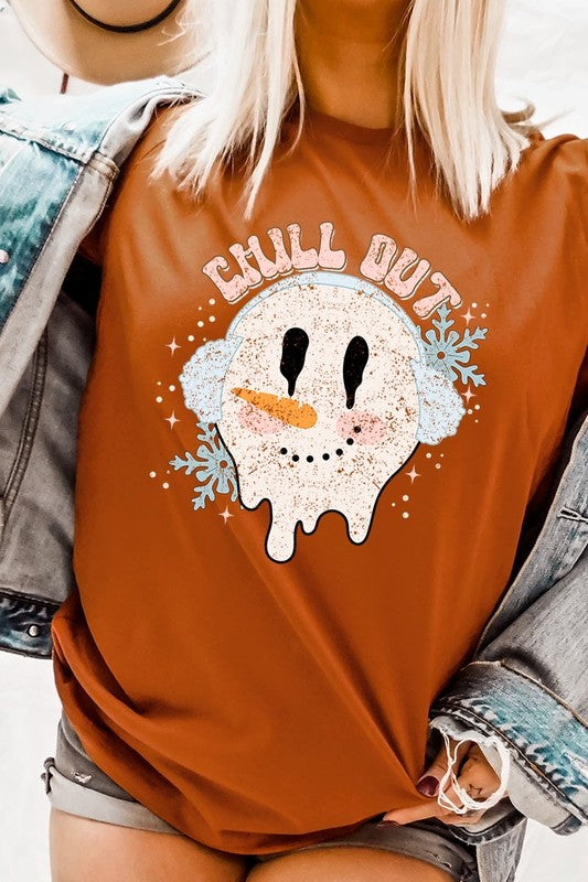 Chill Out Melting Snowman Graphic Tee