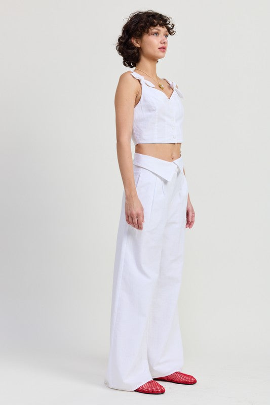 Emory Park Button Up Cropped Top with Shoulder Ties