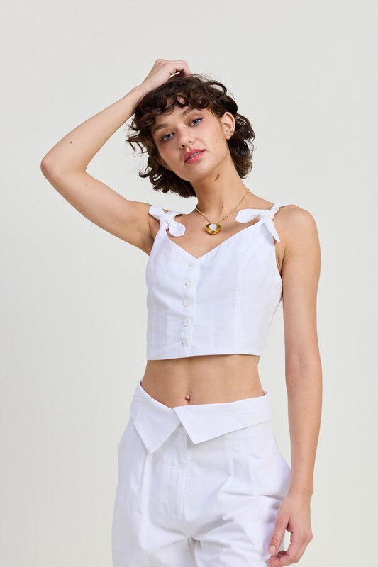 Emory Park Button Up Cropped Top with Shoulder Ties