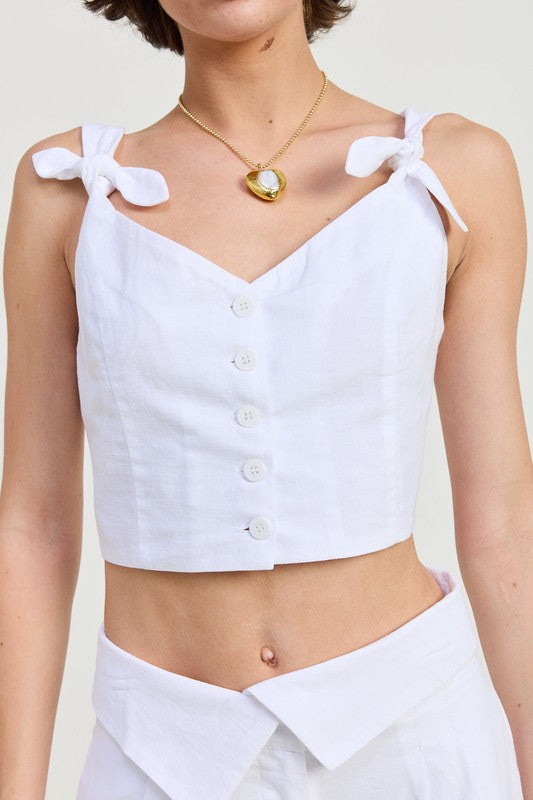 Emory Park Button Up Cropped Top with Shoulder Ties