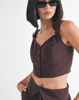 Emory Park Button Up Cropped Top with Shoulder Ties