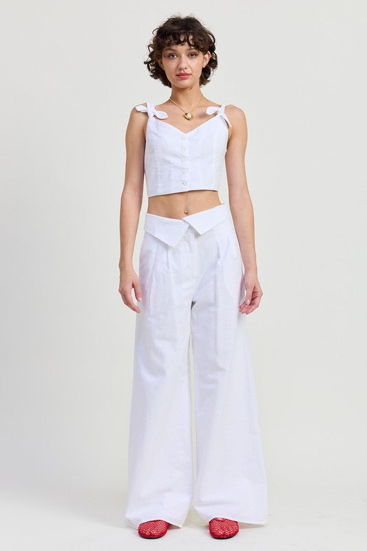 Emory Park Button Up Cropped Top with Shoulder Ties