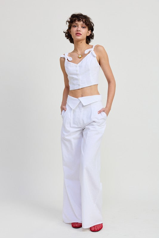 Emory Park Button Up Cropped Top with Shoulder Ties