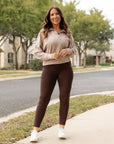 Julia Rose - Brown FLEECE Full Length Leggings with Pockets