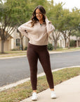 Julia Rose - Brown FLEECE Full Length Leggings with Pockets