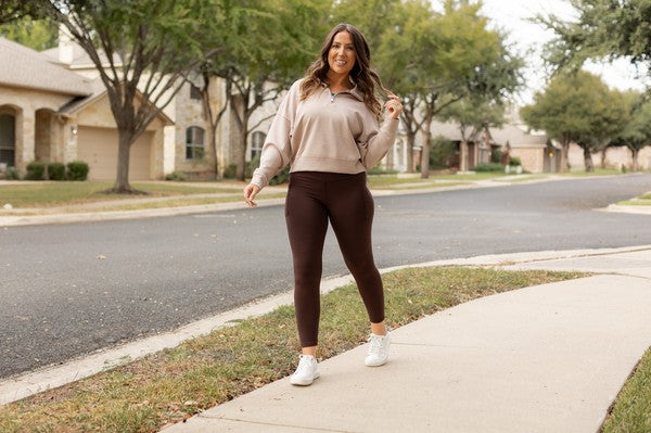 Julia Rose - Brown FLEECE Full Length Leggings with Pockets