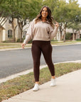 Julia Rose - Brown FLEECE Full Length Leggings with Pockets