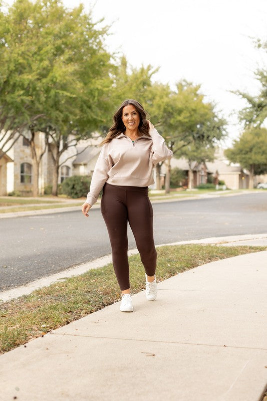 Julia Rose - Brown FLEECE Full Length Leggings with Pockets