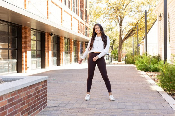 Julia Rose - Brown FLEECE Full Length Leggings with Pockets