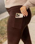 Julia Rose - Brown FLEECE Full Length Leggings with Pockets