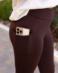 Julia Rose - Brown FLEECE Full Length Leggings with Pockets