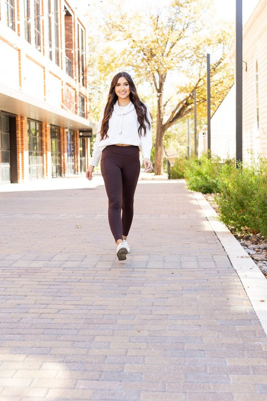 Julia Rose - Brown FLEECE Full Length Leggings with Pockets