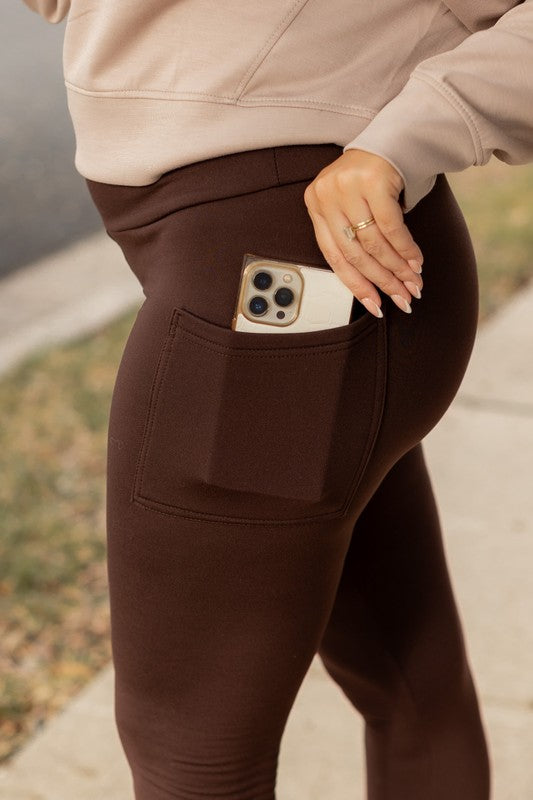 Julia Rose - Brown FLEECE Full Length Leggings with Pockets