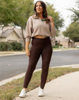 Julia Rose The Becca Brown Crossover Full Length Leggings