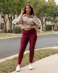 Julia Rose The Molly Maroon Crossover Full Length Leggings