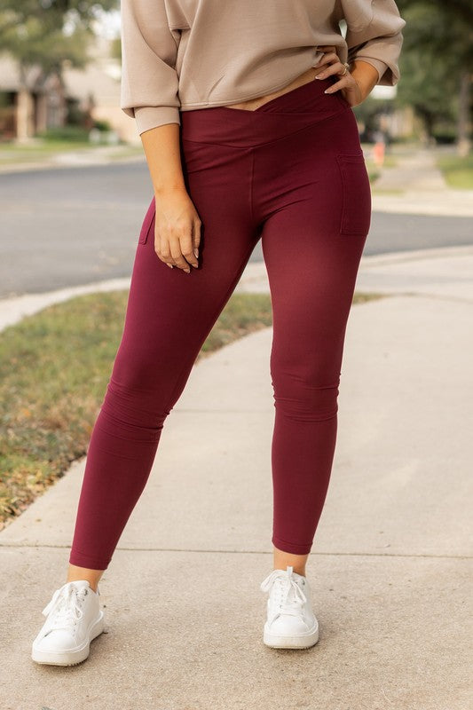 Julia Rose The Molly Maroon Crossover Full Length Leggings