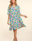 Haptics Bubble Sleeve Floral Ruffled Dress