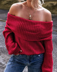 Off Shoulder Ribbed Knit Sweater