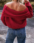 Off Shoulder Ribbed Knit Sweater