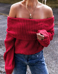 Off Shoulder Ribbed Knit Sweater