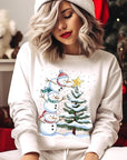 Cute Christmas Snowman Graphic Fleece Sweatshirts