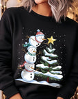 Cute Christmas Snowman Graphic Fleece Sweatshirts