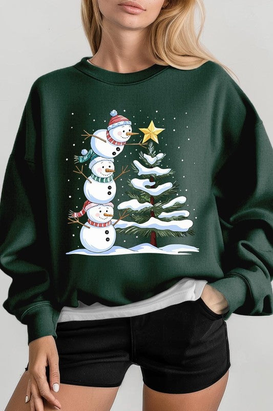 Cute Christmas Snowman Graphic Fleece Sweatshirts