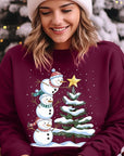 Cute Christmas Snowman Graphic Fleece Sweatshirts