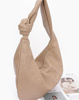 Knotted Handle Embossed Faux Leather Shoulder Bag