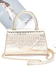 Croc Embossed Metallic Top Handle Bag