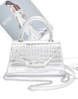 Croc Embossed Metallic Top Handle Bag