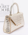 Croc Embossed Metallic Top Handle Bag