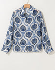 Blue Tribal Pattern Buttoned Front Loose Shirt