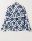 Blue Tribal Pattern Buttoned Front Loose Shirt