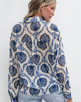 Blue Tribal Pattern Buttoned Front Loose Shirt