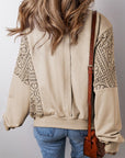 Knit Crochet Exposed Seam Ribbed Trim Sweatshirt