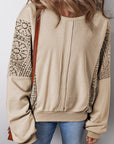 Knit Crochet Exposed Seam Ribbed Trim Sweatshirt