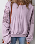 Knit Crochet Exposed Seam Ribbed Trim Sweatshirt