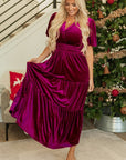 Women Short Sleeve Shirred Waist Tiered Maxi Dress