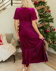 Women Short Sleeve Shirred Waist Tiered Maxi Dress