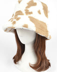 Cow Print Faux Fur Bucket Hat